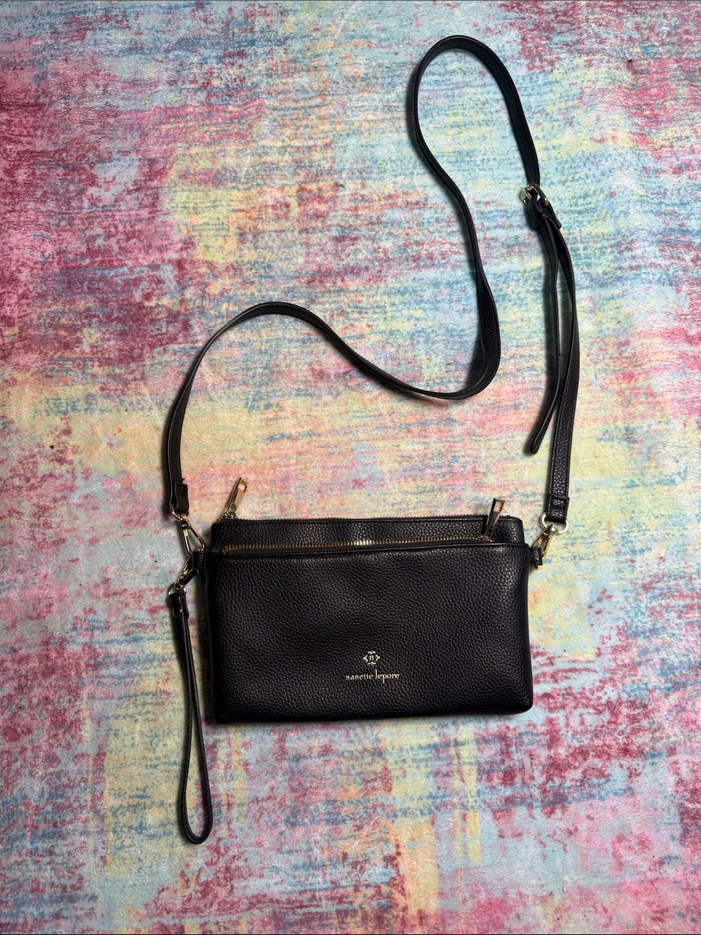 Nanette Lepore Black Pebbled Leather Crossbody Wristlet